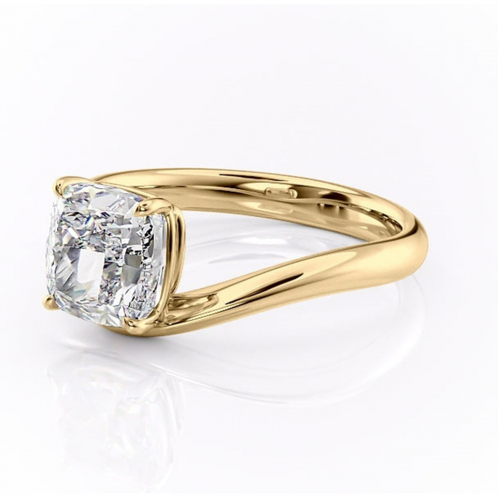 Inel de logodnă Silvara din aur Galben 14kt cu moissanite tăietură pernă – Solitar rafinată pentru profil jos | Personalizează și configurează gratuit online [7]