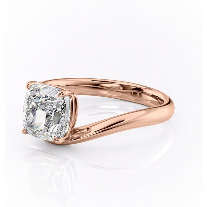 Inel de logodnă Silvara din aur Rose 14kt cu moissanite tăietură pernă – Solitar rafinată pentru profil jos | Personalizează și configurează gratuit online [7]