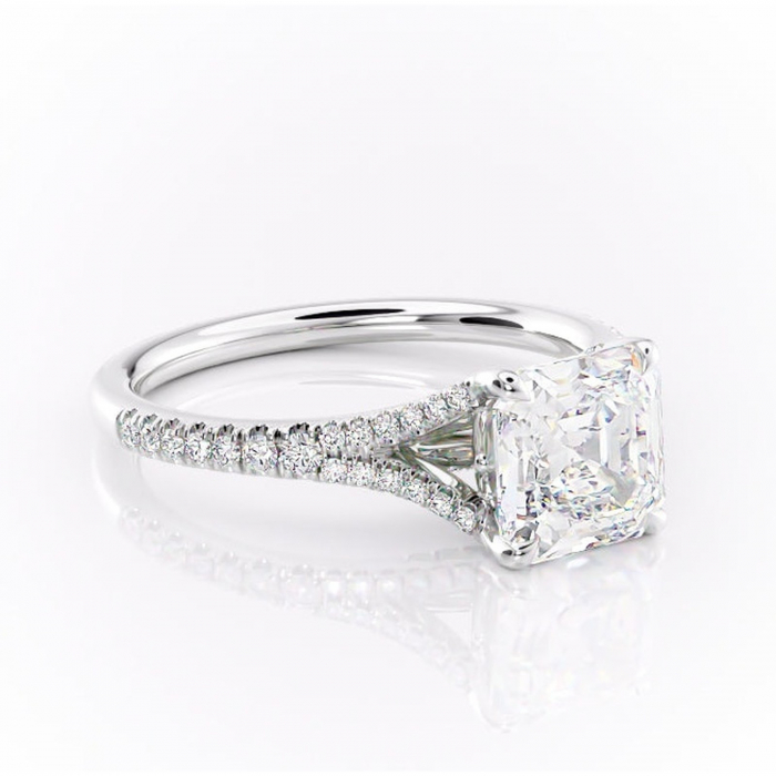 Inel de logodnă Skye din aur Alb 14kt cu moissanite tăietură asscher – Montură pavé rafinată pentru profil înalt | Personalizează și configurează gratuit online [1]