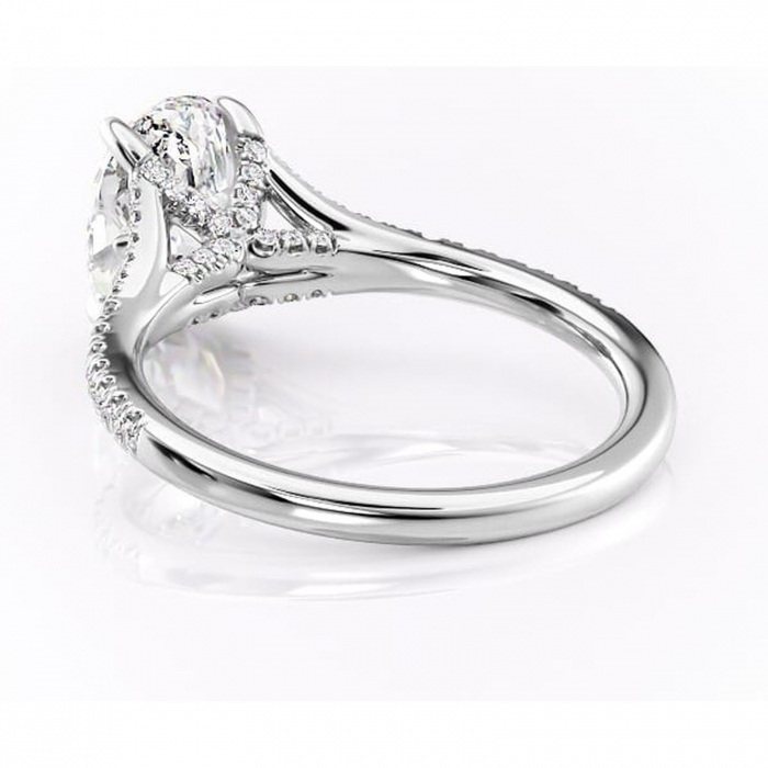 Inel de logodnă Skye din aur Alb 14kt cu moissanite tăietură ovală – Montură pavé rafinată pentru profil înalt | Personalizează și configurează gratuit online [4]