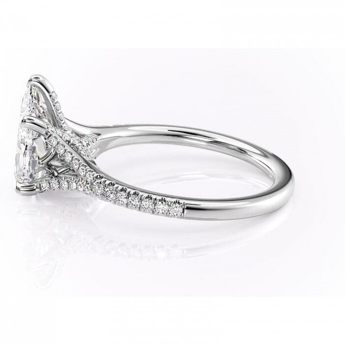 Inel de logodnă Skye din aur Alb 14kt cu moissanite tăietură pară – Montură pavé rafinată pentru profil înalt | Personalizează și configurează gratuit online [6]