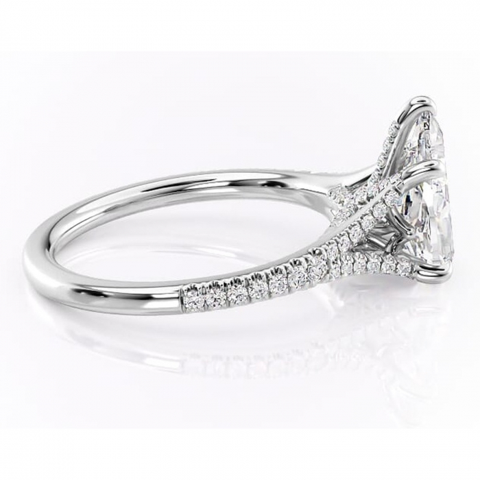 Inel de logodnă Skye din aur Alb 14kt cu moissanite tăietură pară – Montură pavé rafinată pentru profil înalt | Personalizează și configurează gratuit online [2]