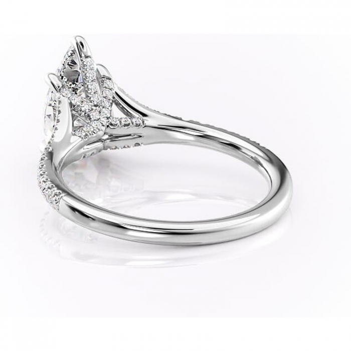 Inel de logodnă Skye din aur Alb 14kt cu moissanite tăietură pară – Montură pavé rafinată pentru profil înalt | Personalizează și configurează gratuit online [4]