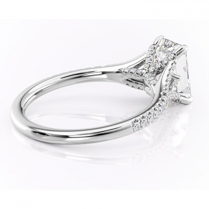 Inel de logodnă Skye din aur Alb 14kt cu moissanite tăietură smarald – Montură pavé rafinată pentru profil înalt | Personalizează și configurează gratuit online [3]