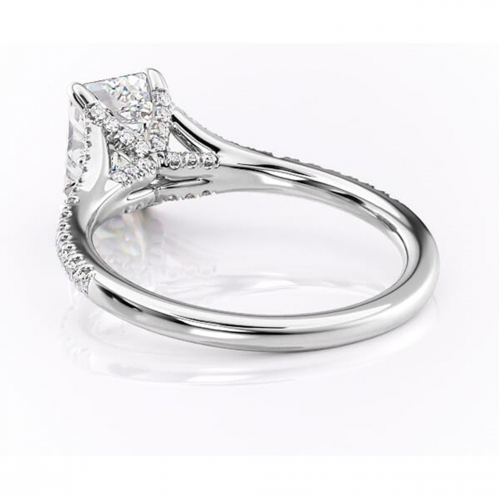 Inel de logodnă Skye din aur Alb 14kt cu moissanite tăietură smarald – Montură pavé rafinată pentru profil înalt | Personalizează și configurează gratuit online [4]