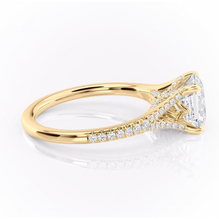 Inel de logodnă Skye din aur Galben 14kt cu moissanite tăietură asscher – Montură pavé rafinată pentru profil înalt | Personalizează și configurează gratuit online [2]