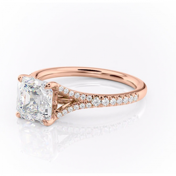 Inel de logodnă Skye din aur Rose 14kt cu moissanite tăietură asscher – Montură pavé rafinată pentru profil înalt | Personalizează și configurează gratuit online [7]