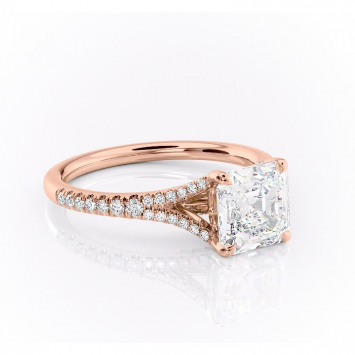 Inel de logodnă Skye din aur Rose 14kt cu moissanite tăietură asscher – Montură pavé rafinată pentru profil înalt | Personalizează și configurează gratuit online [1]