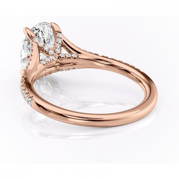 Inel de logodnă Skye din aur Rose 14kt cu moissanite tăietură ovală – Montură pavé rafinată pentru profil înalt | Personalizează și configurează gratuit online [4]
