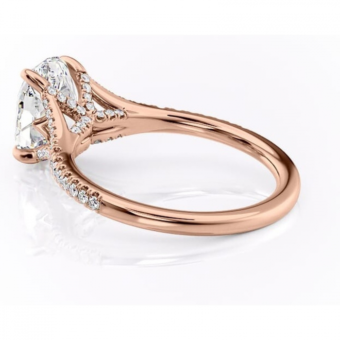 Inel de logodnă Skye din aur Rose 14kt cu moissanite tăietură ovală – Montură pavé rafinată pentru profil înalt | Personalizează și configurează gratuit online [5]