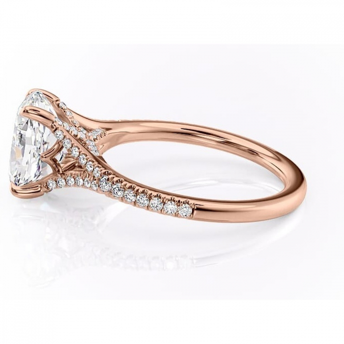 Inel de logodnă Skye din aur Rose 14kt cu moissanite tăietură ovală – Montură pavé rafinată pentru profil înalt | Personalizează și configurează gratuit online [6]