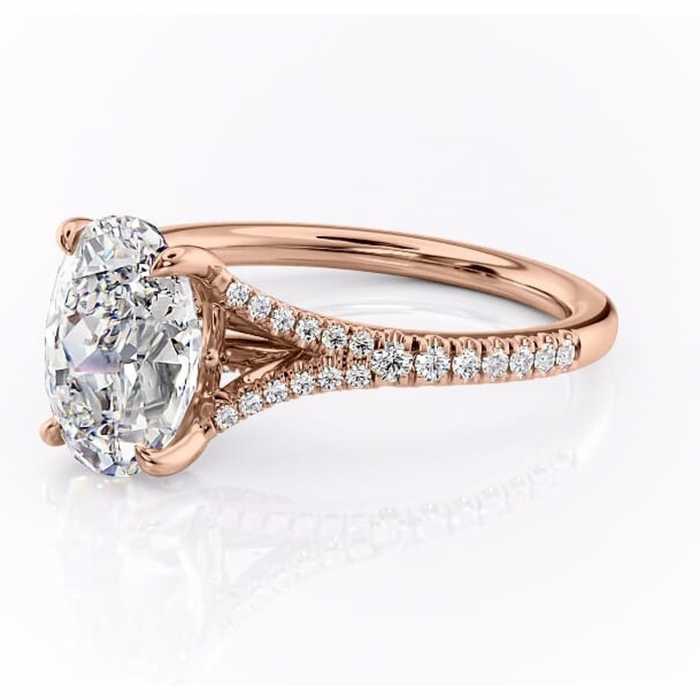 Inel de logodnă Skye din aur Rose 14kt cu moissanite tăietură ovală – Montură pavé rafinată pentru profil înalt | Personalizează și configurează gratuit online [7]