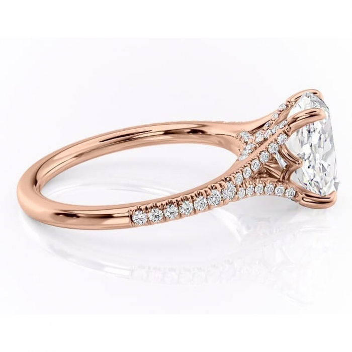 Inel de logodnă Skye din aur Rose 14kt cu moissanite tăietură ovală – Montură pavé rafinată pentru profil înalt | Personalizează și configurează gratuit online [2]