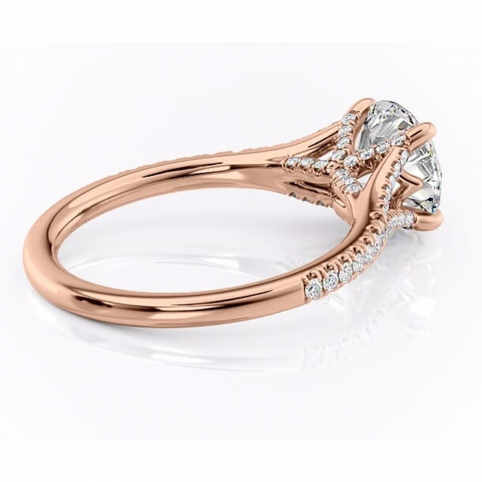 Inel de logodnă Skye din aur Rose 14kt cu moissanite tăietură rotundă – Montură pavé rafinată pentru profil înalt | Personalizează și configurează gratuit online [3]