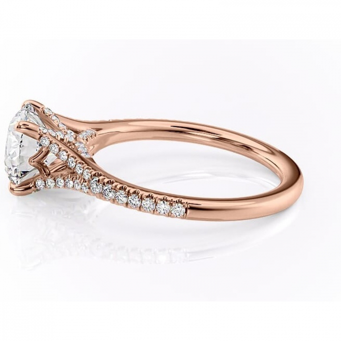 Inel de logodnă Skye din aur Rose 14kt cu moissanite tăietură rotundă – Montură pavé rafinată pentru profil înalt | Personalizează și configurează gratuit online [6]