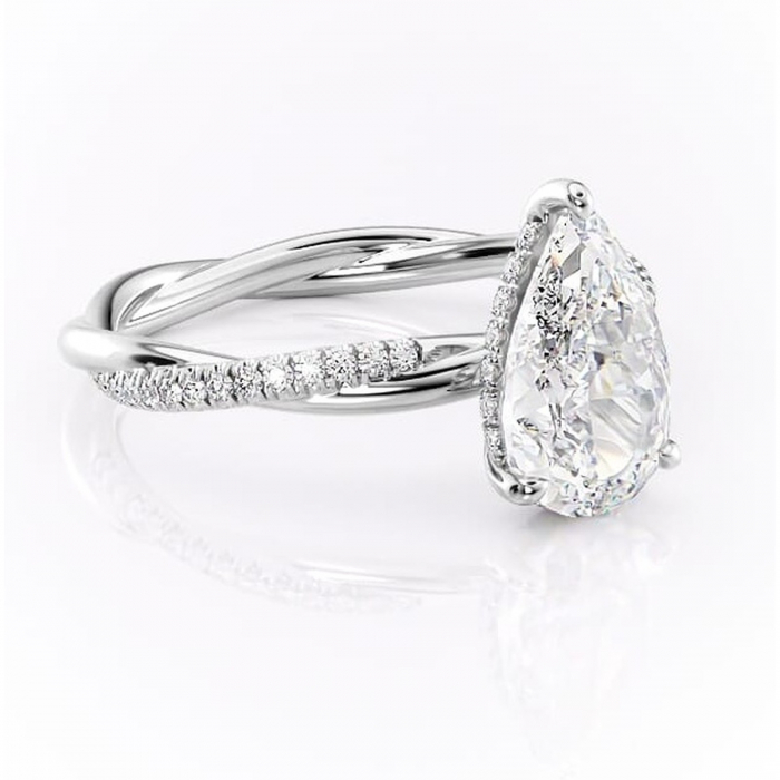 Inel de logodnă Sorrel din aur Alb 18kt cu moissanite tăietură pară – Montură pavé rafinată pentru profil înalt | Personalizează și configurează gratuit online [1]