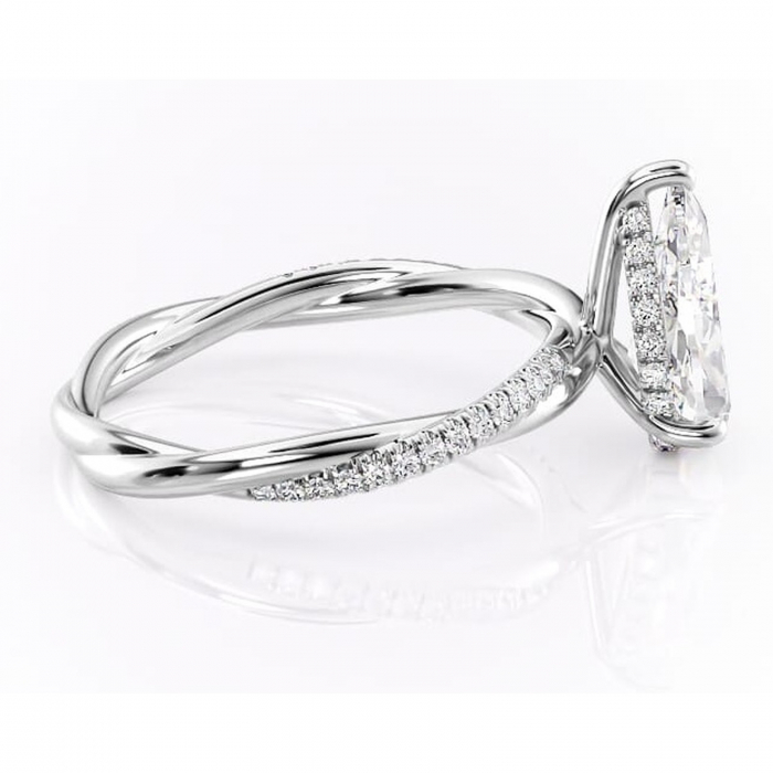 Inel de logodnă Sorrel din aur Alb 18kt cu moissanite tăietură pară – Montură pavé rafinată pentru profil înalt | Personalizează și configurează gratuit online [2]