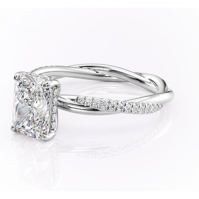 Inel de logodnă Sorrel din aur Alb 14kt cu moissanite tăietură radiantă – Montură pavé rafinată pentru profil înalt | Personalizează și configurează gratuit online [7]