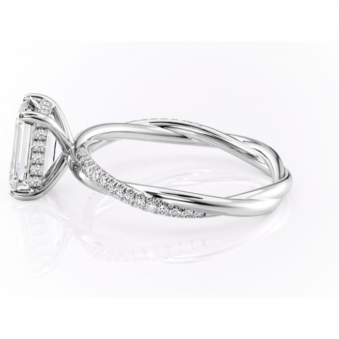 Inel de logodnă Sorrel din aur Alb 14kt cu moissanite tăietură smarald – Montură pavé rafinată pentru profil înalt | Personalizează și configurează gratuit online [6]