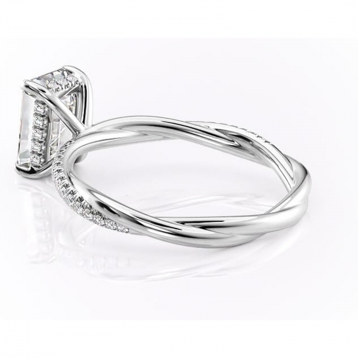 Inel de logodnă Sorrel din aur Alb 14kt cu moissanite tăietură smarald – Montură pavé rafinată pentru profil înalt | Personalizează și configurează gratuit online [5]