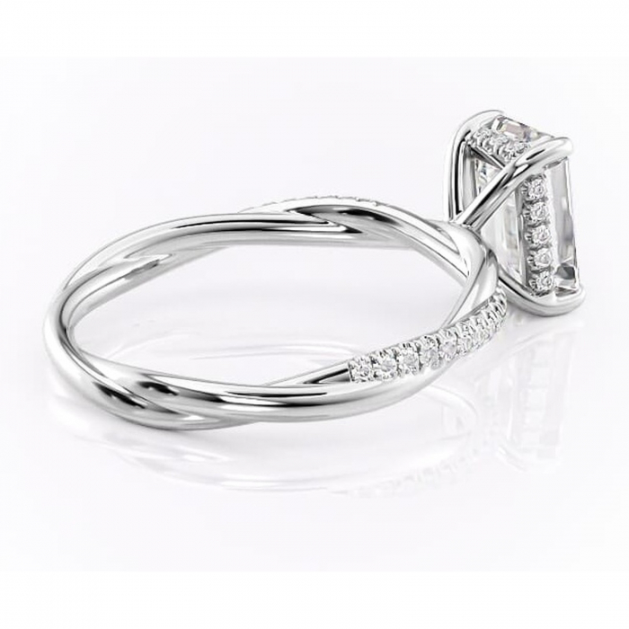 Inel de logodnă Sorrel din aur Alb 14kt cu moissanite tăietură smarald – Montură pavé rafinată pentru profil înalt | Personalizează și configurează gratuit online [3]