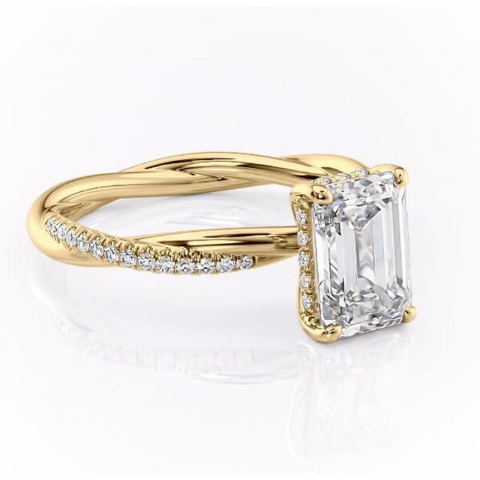 Inel de logodnă Sorrel din aur Galben 14kt cu moissanite tăietură smarald – Montură pavé rafinată pentru profil înalt | Personalizează și configurează gratuit online [1]