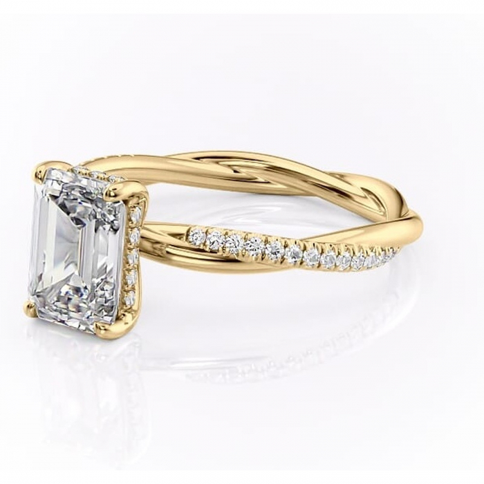 Inel de logodnă Sorrel din aur Galben 14kt cu moissanite tăietură smarald – Montură pavé rafinată pentru profil înalt | Personalizează și configurează gratuit online [7]