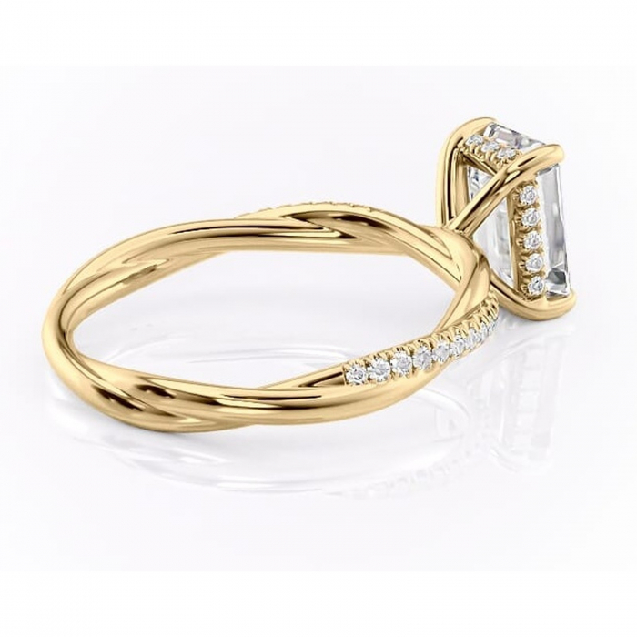 Inel de logodnă Sorrel din aur Galben 14kt cu moissanite tăietură smarald – Montură pavé rafinată pentru profil înalt | Personalizează și configurează gratuit online [3]