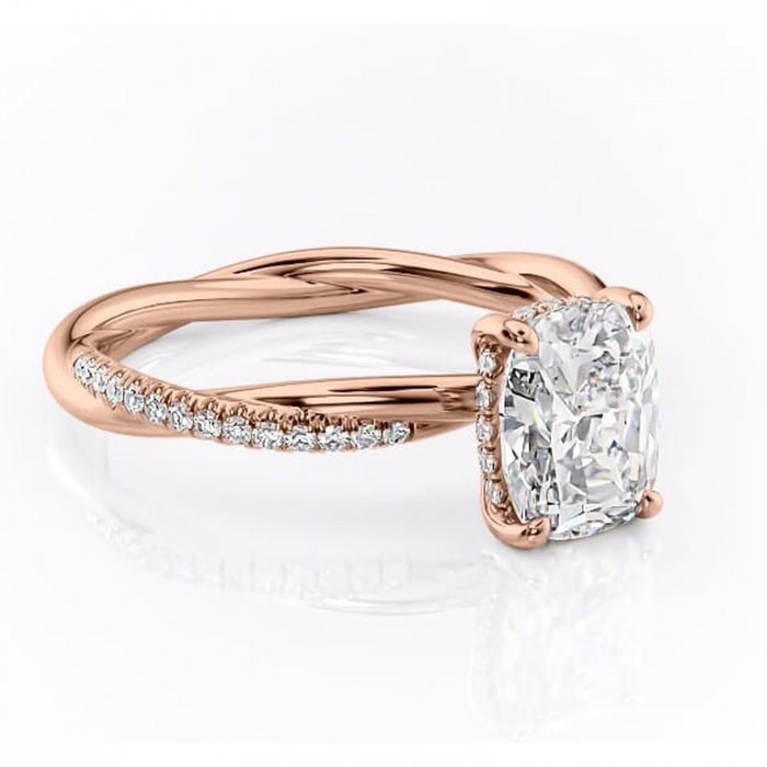 Inel de logodnă Sorrel din aur Rose 14kt cu moissanite tăietură pernă – Montură pavé rafinată pentru profil înalt | Personalizează și configurează gratuit online [1]