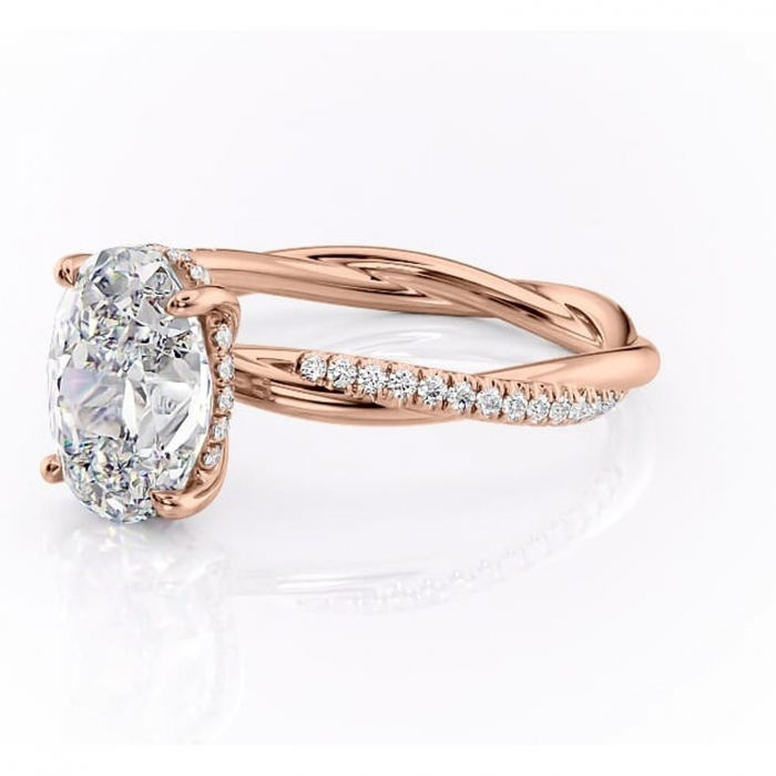 Inel de logodnă Sorrel din aur Rose 14kt cu moissanite tăietură ovală – Montură pavé rafinată pentru profil înalt | Personalizează și configurează gratuit online [7]
