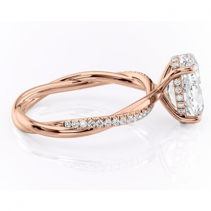 Inel de logodnă Sorrel din aur Rose 14kt cu moissanite tăietură ovală – Montură pavé rafinată pentru profil înalt | Personalizează și configurează gratuit online [2]