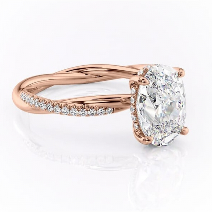 Inel de logodnă Sorrel din aur Rose 14kt cu moissanite tăietură ovală – Montură pavé rafinată pentru profil înalt | Personalizează și configurează gratuit online [1]