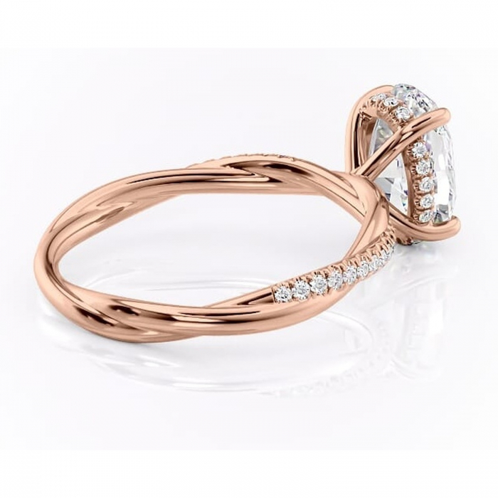 Inel de logodnă Sorrel din aur Rose 14kt cu moissanite tăietură ovală – Montură pavé rafinată pentru profil înalt | Personalizează și configurează gratuit online [3]