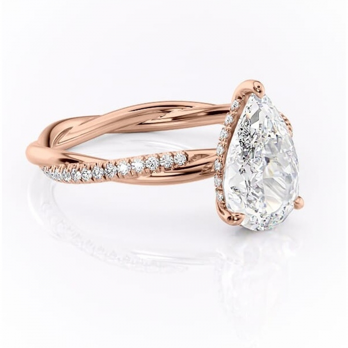 Inel de logodnă Sorrel din aur Rose 18kt cu moissanite tăietură pară – Montură pavé rafinată pentru profil înalt | Personalizează și configurează gratuit online [1]