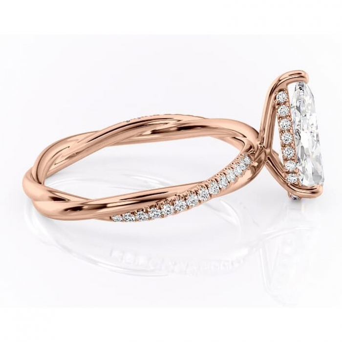 Inel de logodnă Sorrel din aur Rose 18kt cu moissanite tăietură pară – Montură pavé rafinată pentru profil înalt | Personalizează și configurează gratuit online [2]