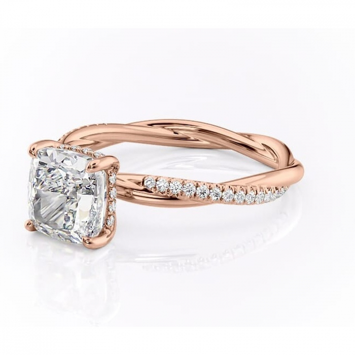 Inel de logodnă Sorrel din aur Rose 18kt cu moissanite tăietură pernă – Montură pavé rafinată pentru profil înalt | Personalizează și configurează gratuit online [7]