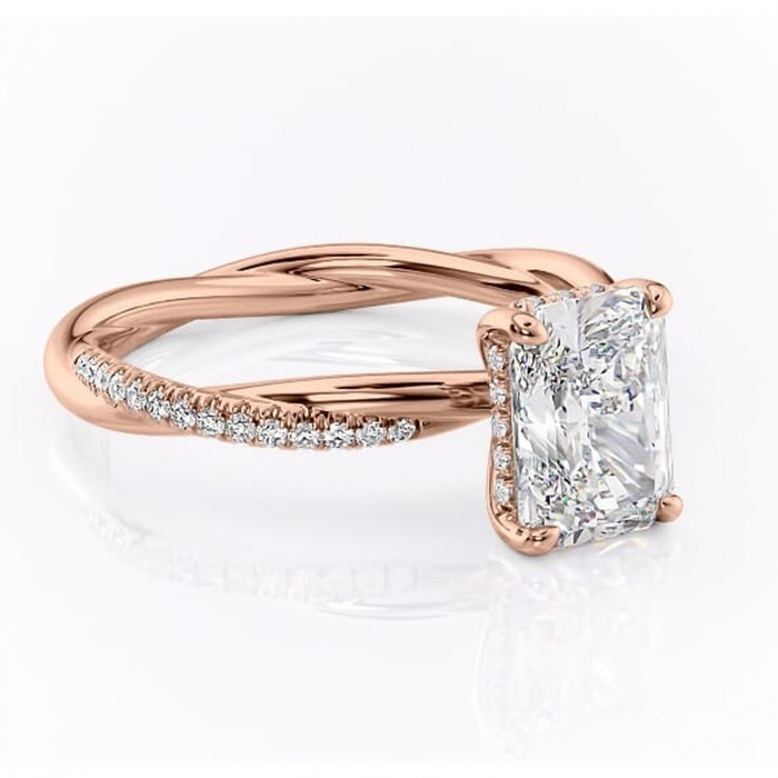 Inel de logodnă Sorrel din aur Rose 14kt cu moissanite tăietură radiantă – Montură pavé rafinată pentru profil înalt | Personalizează și configurează gratuit online [1]