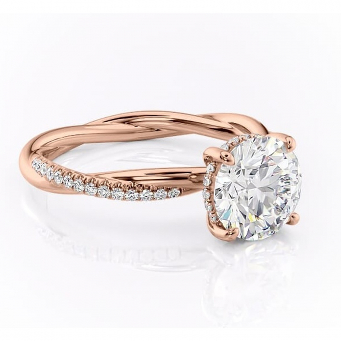 Inel de logodnă Sorrel din aur Rose 14kt cu moissanite tăietură rotundă – Montură pavé rafinată pentru profil înalt | Personalizează și configurează gratuit online [1]