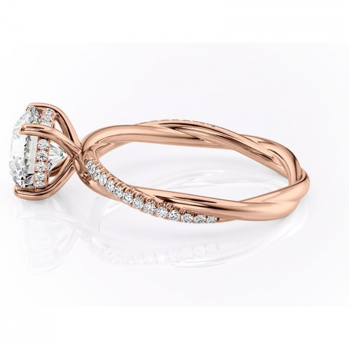 Inel de logodnă Sorrel din aur Rose 14kt cu moissanite tăietură rotundă – Montură pavé rafinată pentru profil înalt | Personalizează și configurează gratuit online [6]