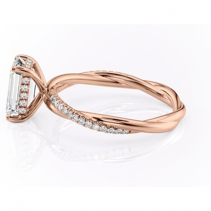 Inel de logodnă Sorrel din aur Rose 14kt cu moissanite tăietură smarald – Montură pavé rafinată pentru profil înalt | Personalizează și configurează gratuit online [6]