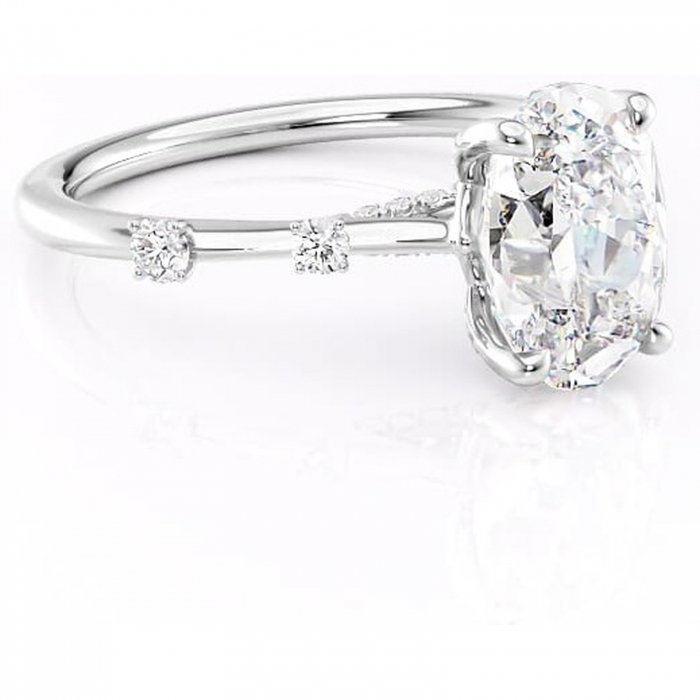 Inel de logodnă Talia din aur Alb 14kt cu moissanite tăietură ovală – Pietre laterale rafinată pentru profil înalt | Personalizează și configurează gratuit online [1]