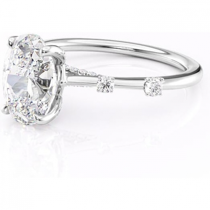 Inel de logodnă Talia din aur Alb 14kt cu moissanite tăietură ovală – Pietre laterale rafinată pentru profil înalt | Personalizează și configurează gratuit online [7]