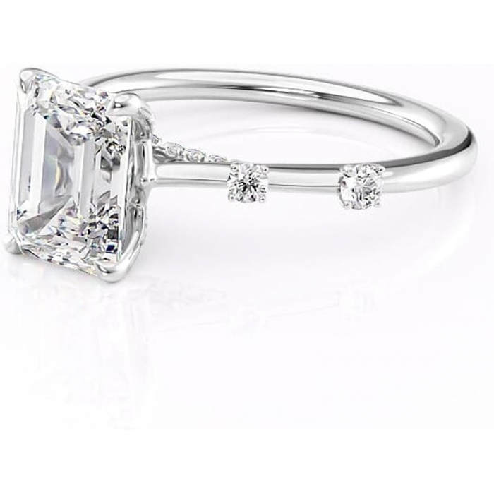 Inel de logodnă Talia din aur Alb 14kt cu moissanite tăietură smarald – Pietre laterale rafinată pentru profil înalt | Personalizează și configurează gratuit online [7]