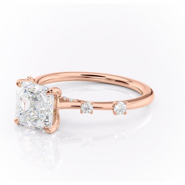 Inel de logodnă Talia din aur Rose 18kt cu moissanite tăietură asscher – Pietre laterale rafinată pentru profil înalt | Personalizează și configurează gratuit online [7]