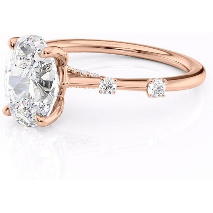 Inel de logodnă Talia din aur Rose 18kt cu moissanite tăietură ovală – Pietre laterale rafinată pentru profil înalt | Personalizează și configurează gratuit online [7]