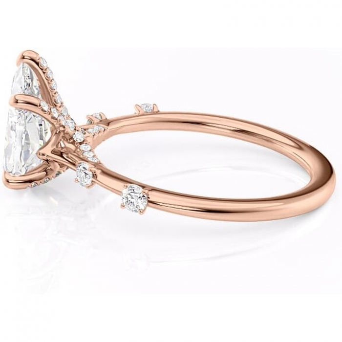Inel de logodnă Talia din aur Rose 18kt cu moissanite tăietură pară – Pietre laterale rafinată pentru profil înalt | Personalizează și configurează gratuit online [6]