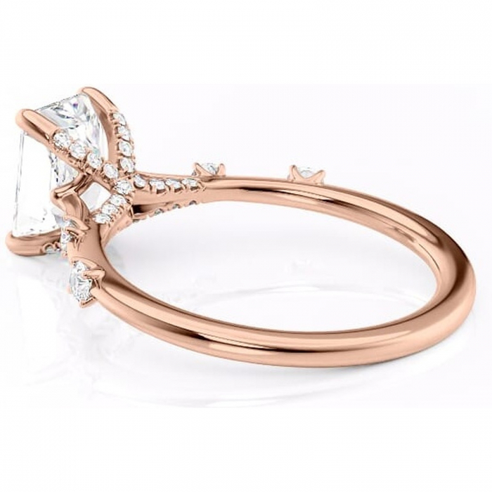 Inel de logodnă Talia din aur Rose 14kt cu moissanite tăietură radiantă – Pietre laterale rafinată pentru profil înalt | Personalizează și configurează gratuit online [5]