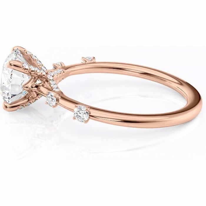 Inel de logodnă Talia din aur Rose 14kt cu moissanite tăietură rotundă – Pietre laterale rafinată pentru profil înalt | Personalizează și configurează gratuit online [6]