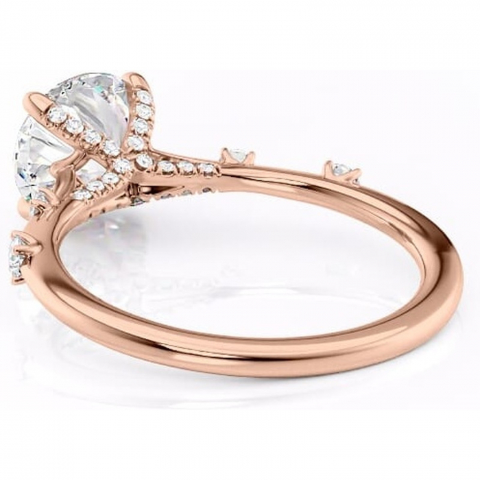 Inel de logodnă Talia din aur Rose 14kt cu moissanite tăietură rotundă – Pietre laterale rafinată pentru profil înalt | Personalizează și configurează gratuit online [4]