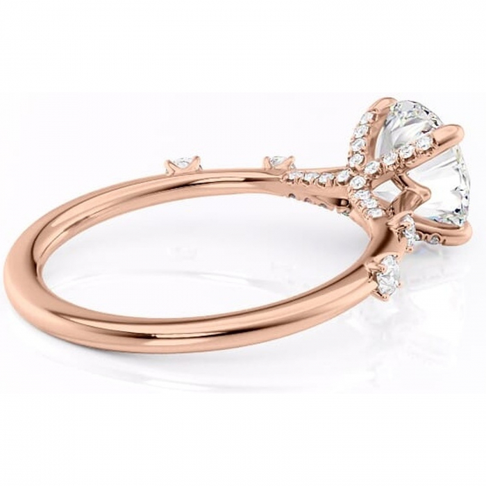 Inel de logodnă Talia din aur Rose 14kt cu moissanite tăietură rotundă – Pietre laterale rafinată pentru profil înalt | Personalizează și configurează gratuit online [3]